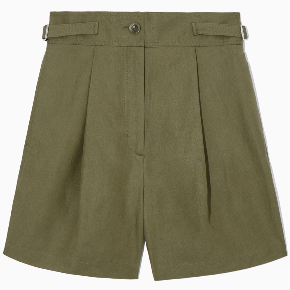 COS Green Pleated Linen-blend Shorts